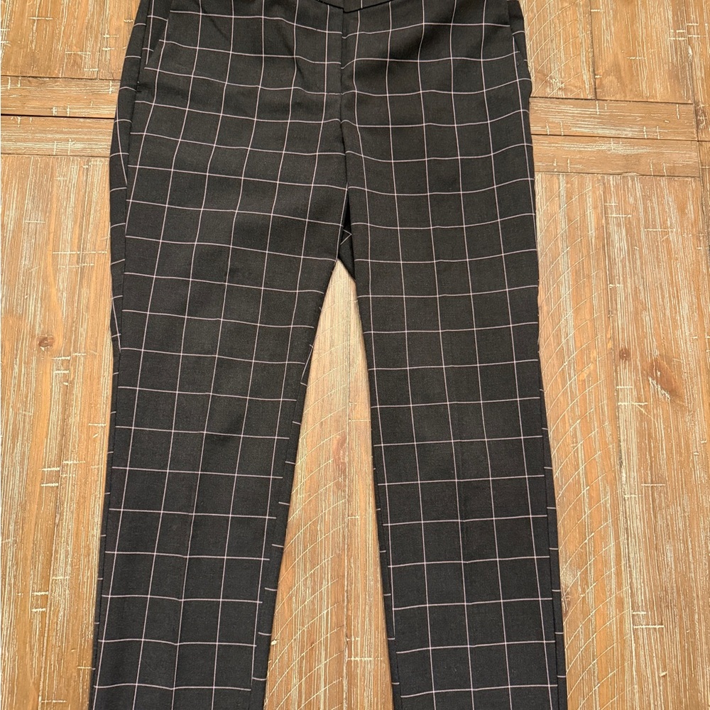 LOFT Women’s Grey and Pink Windowpane Pattern Pants